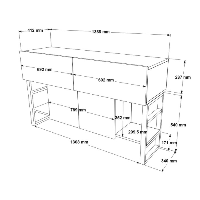 Hanah Home Ml25-A Consola Pino Atlántico Tablero Partículas Melaminado Metal 138.8x83.6x43.3cm